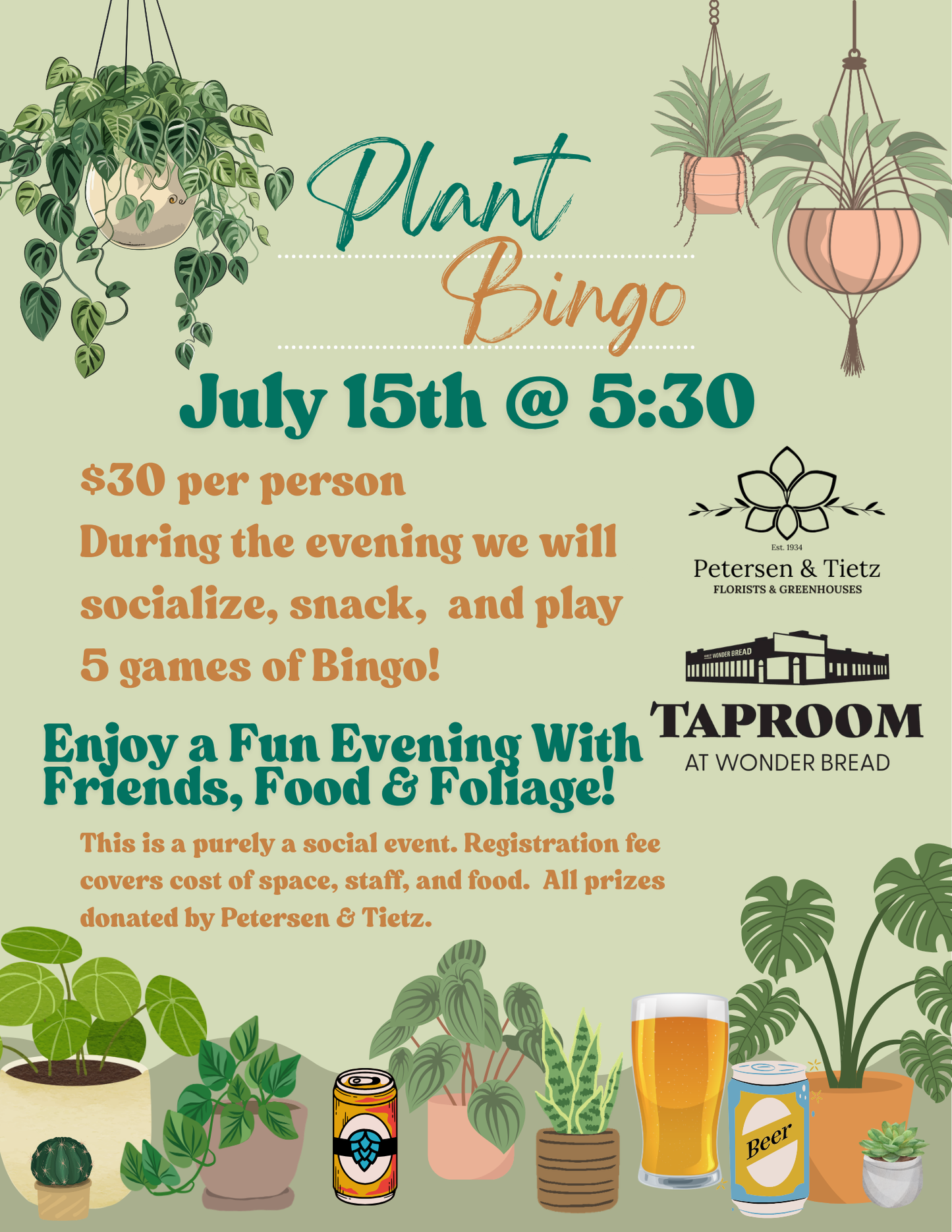 Plant Bingo @ Taproom at Wonderbread 7/15/26 (Registration Required - No Physical ticket will be issued - No pick-up necessary).