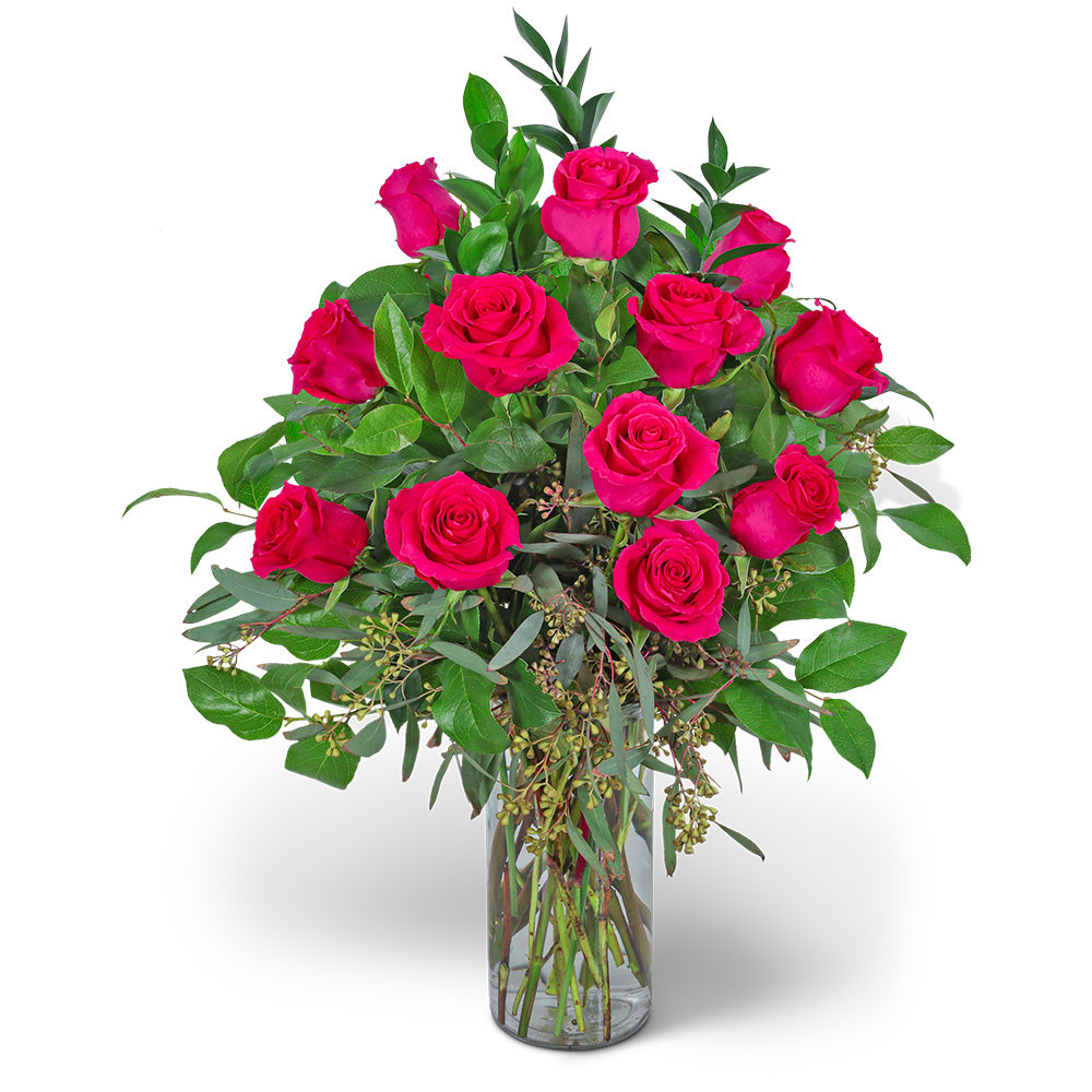 One Dozen Hot Pink Roses – PETERSEN & TIETZ FLORISTS & GREENHOUSES, Waterloo IA