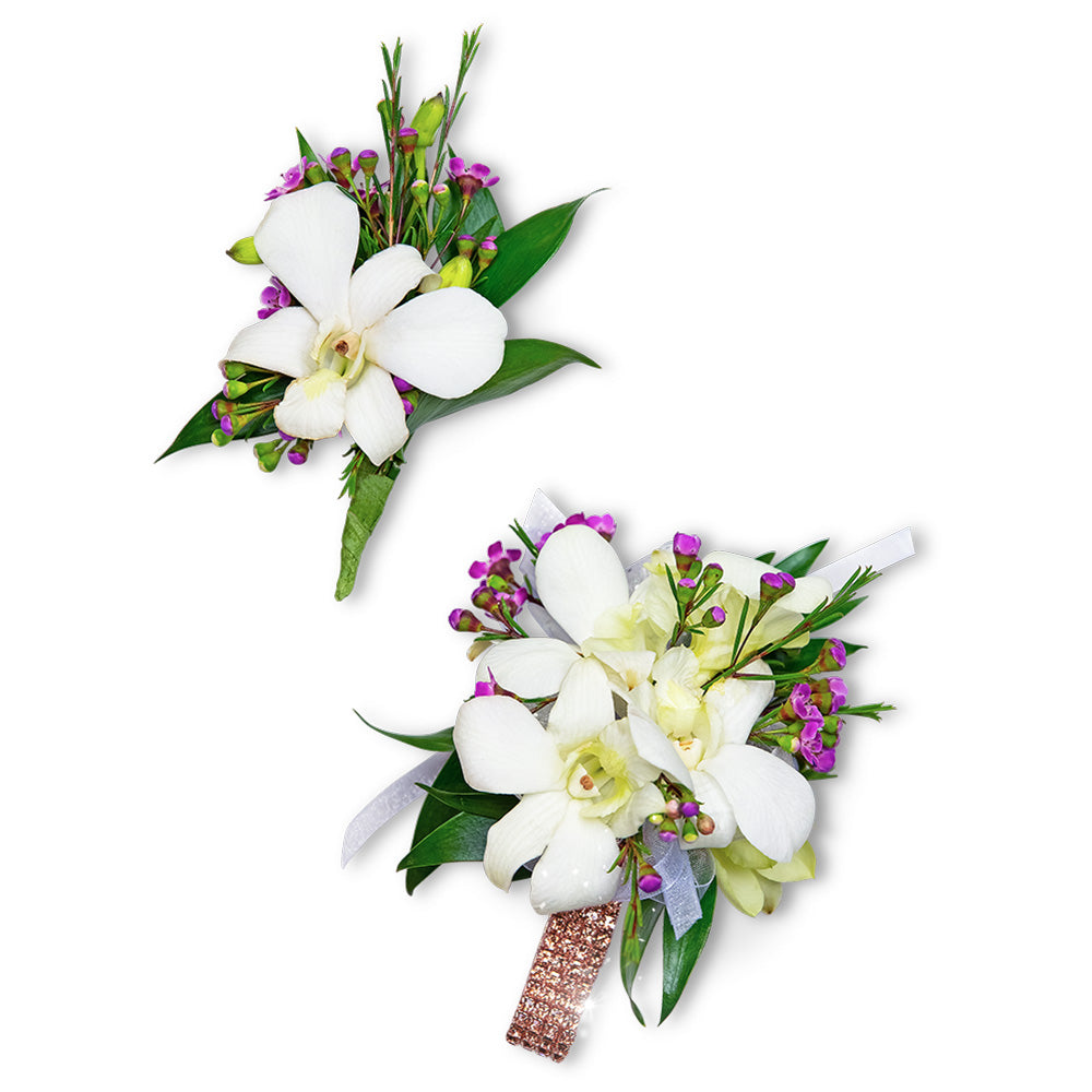 Flawless Corsage and Boutonniere Set – PETERSEN & TIETZ FLORISTS & GREENHOUSES, Waterloo IA