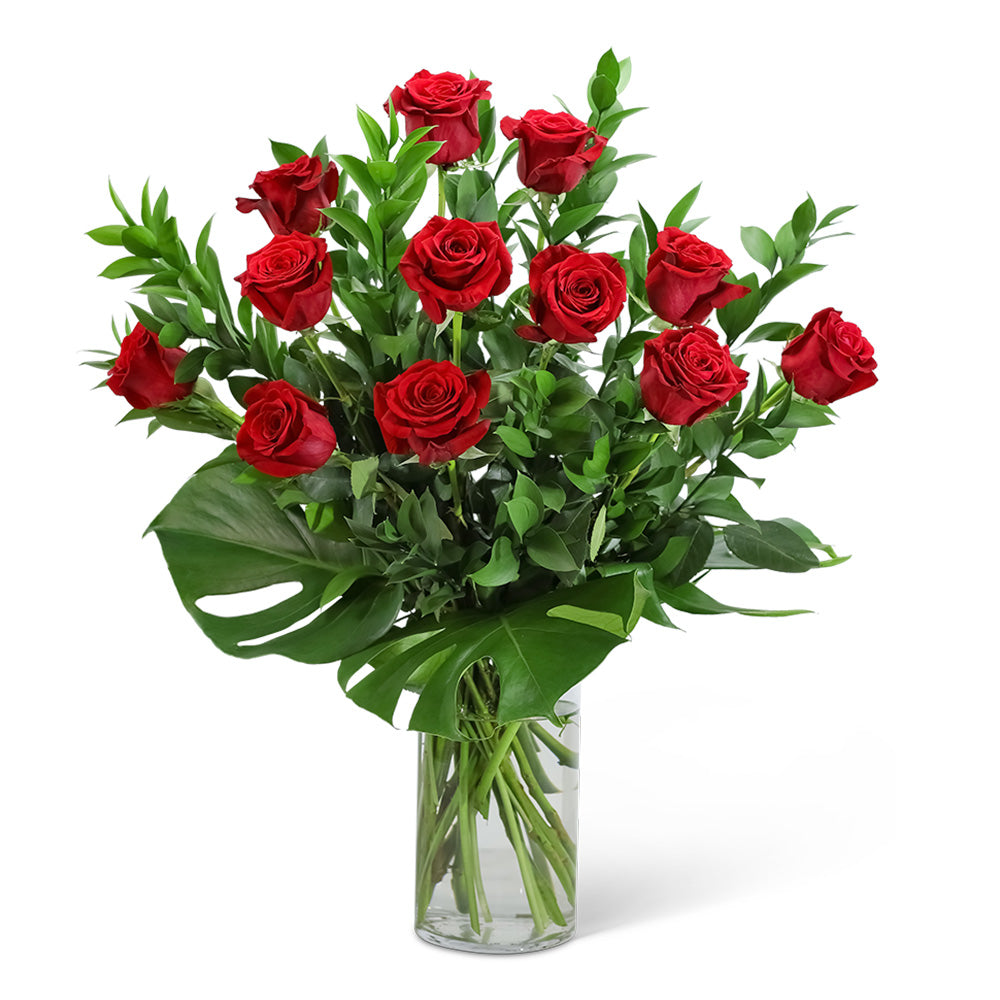 Red Roses with Modern Foliage – PETERSEN & TIETZ FLORISTS & GREENHOUSES, Waterloo IA