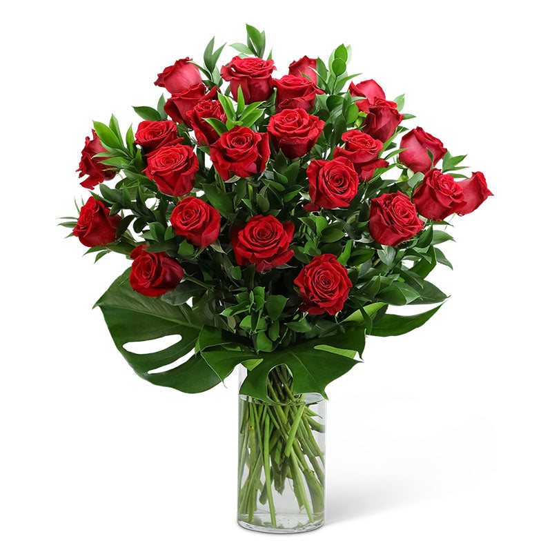 Red Roses with Modern Foliage (24) – PETERSEN & TIETZ FLORISTS & GREENHOUSES, Waterloo IA