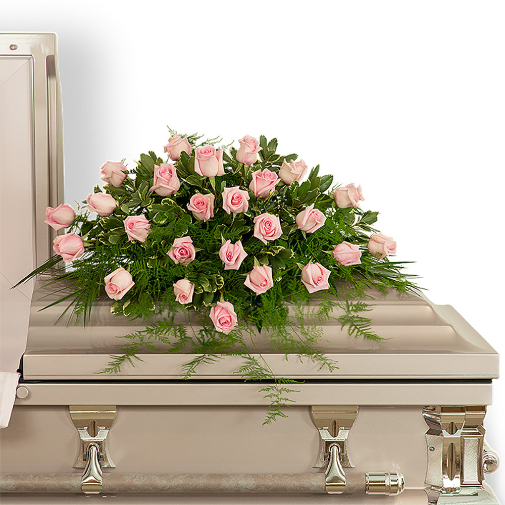 Pink Tranquility Casket Spray – PETERSEN & TIETZ FLORISTS & GREENHOUSES, Waterloo IA