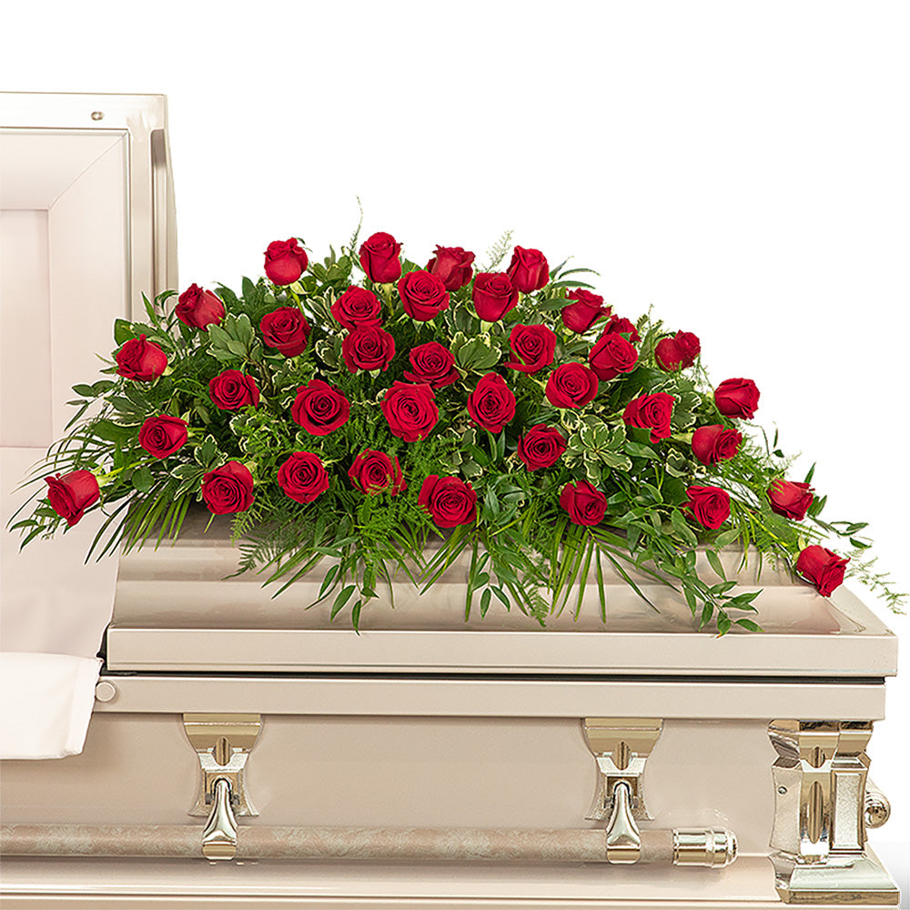 36 Red Roses Casket Spray – PETERSEN & TIETZ FLORISTS & GREENHOUSES, Waterloo IA