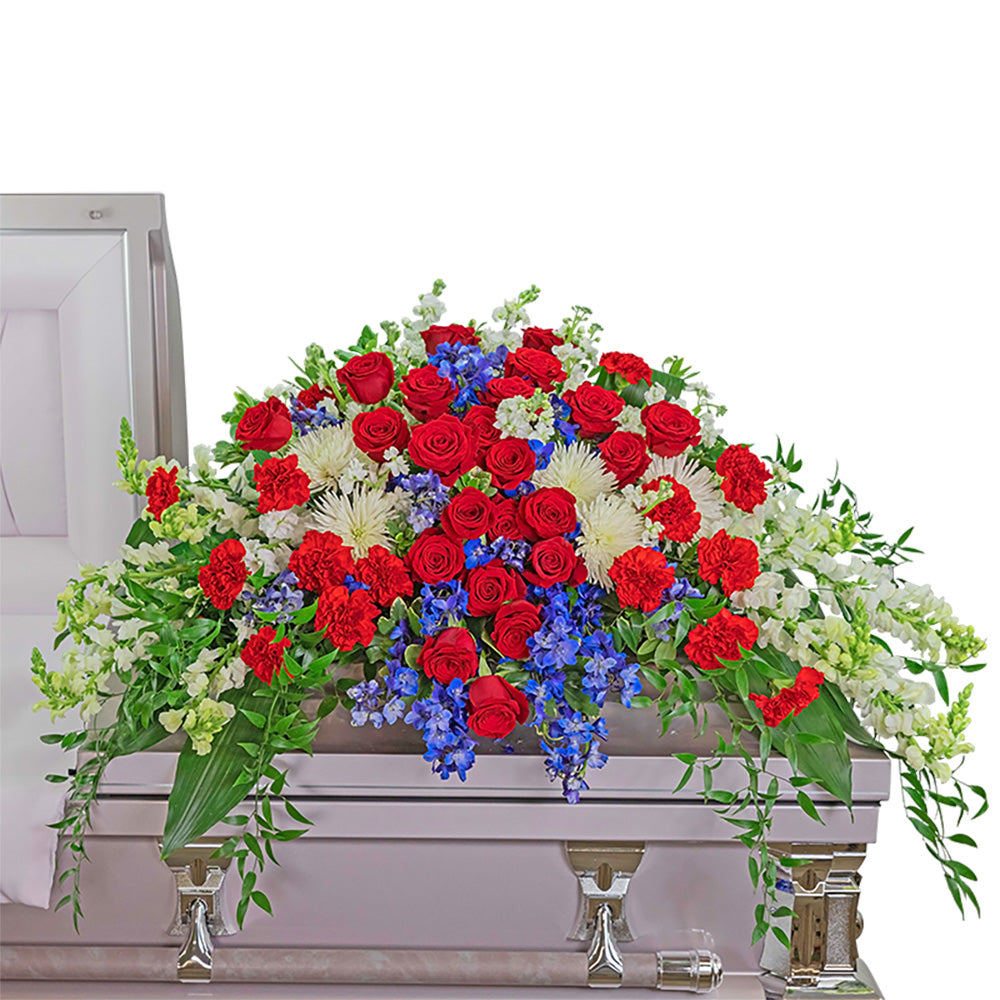 Valiant Honor Casket Spray – PETERSEN & TIETZ FLORISTS & GREENHOUSES, Waterloo IA