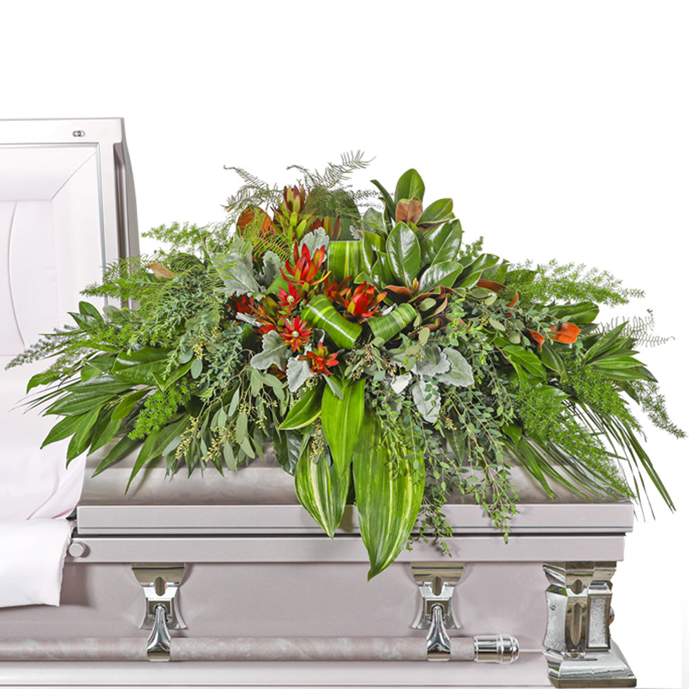 Verdant Farewell Casket Spray – PETERSEN & TIETZ FLORISTS & GREENHOUSES, Waterloo IA