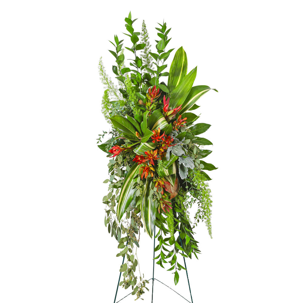 Verdant Farewell Standing Spray – PETERSEN & TIETZ FLORISTS & GREENHOUSES, Waterloo IA