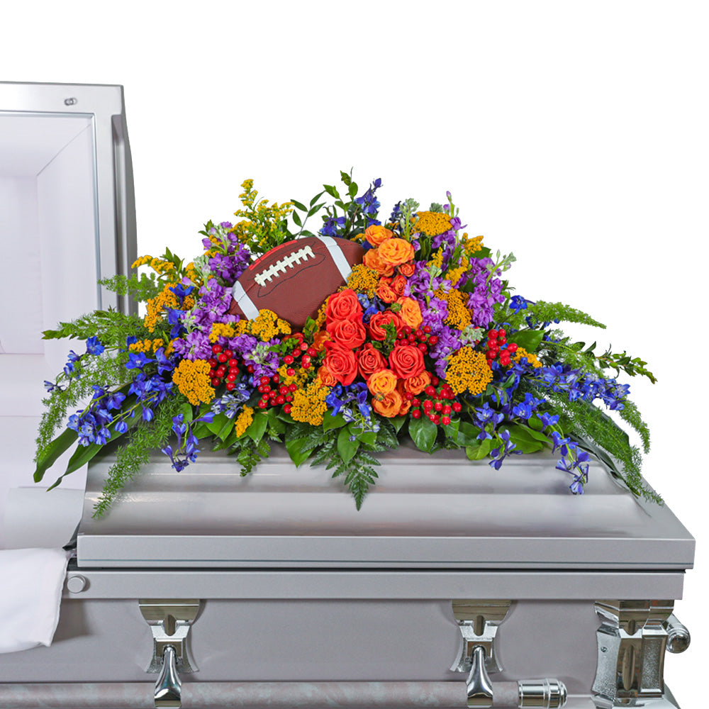 Tears in Heaven Personalized Casket Spray (Football not included) – PETERSEN & TIETZ FLORISTS & GREENHOUSES, Waterloo IA