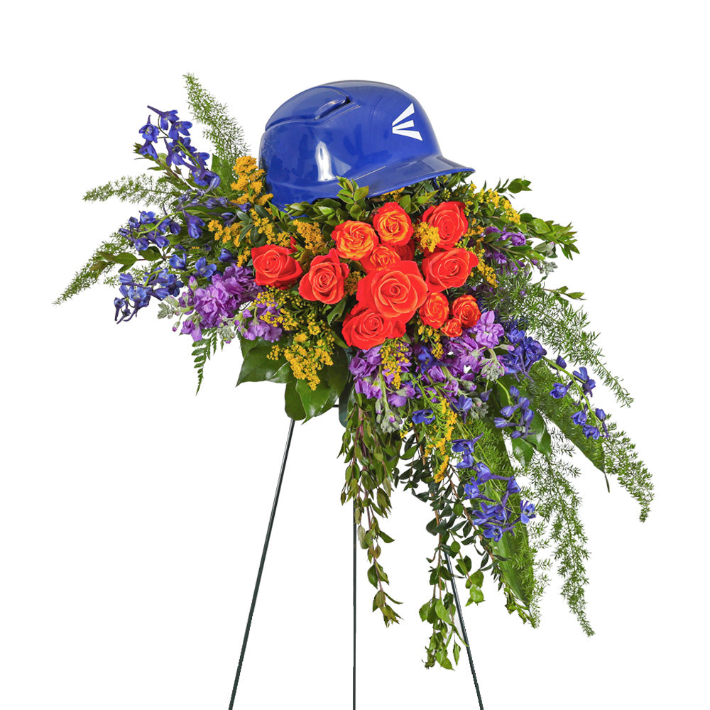 Tears in Heaven Personalized Standing Spray (Helmet not included) – PETERSEN & TIETZ FLORISTS & GREENHOUSES, Waterloo IA
