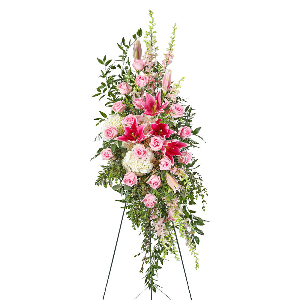 Forever Adored Standing Spray – PETERSEN & TIETZ FLORISTS & GREENHOUSES, Waterloo IA