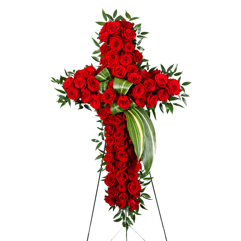 Heavenly Rose Cross – PETERSEN & TIETZ FLORISTS & GREENHOUSES, Waterloo IA
