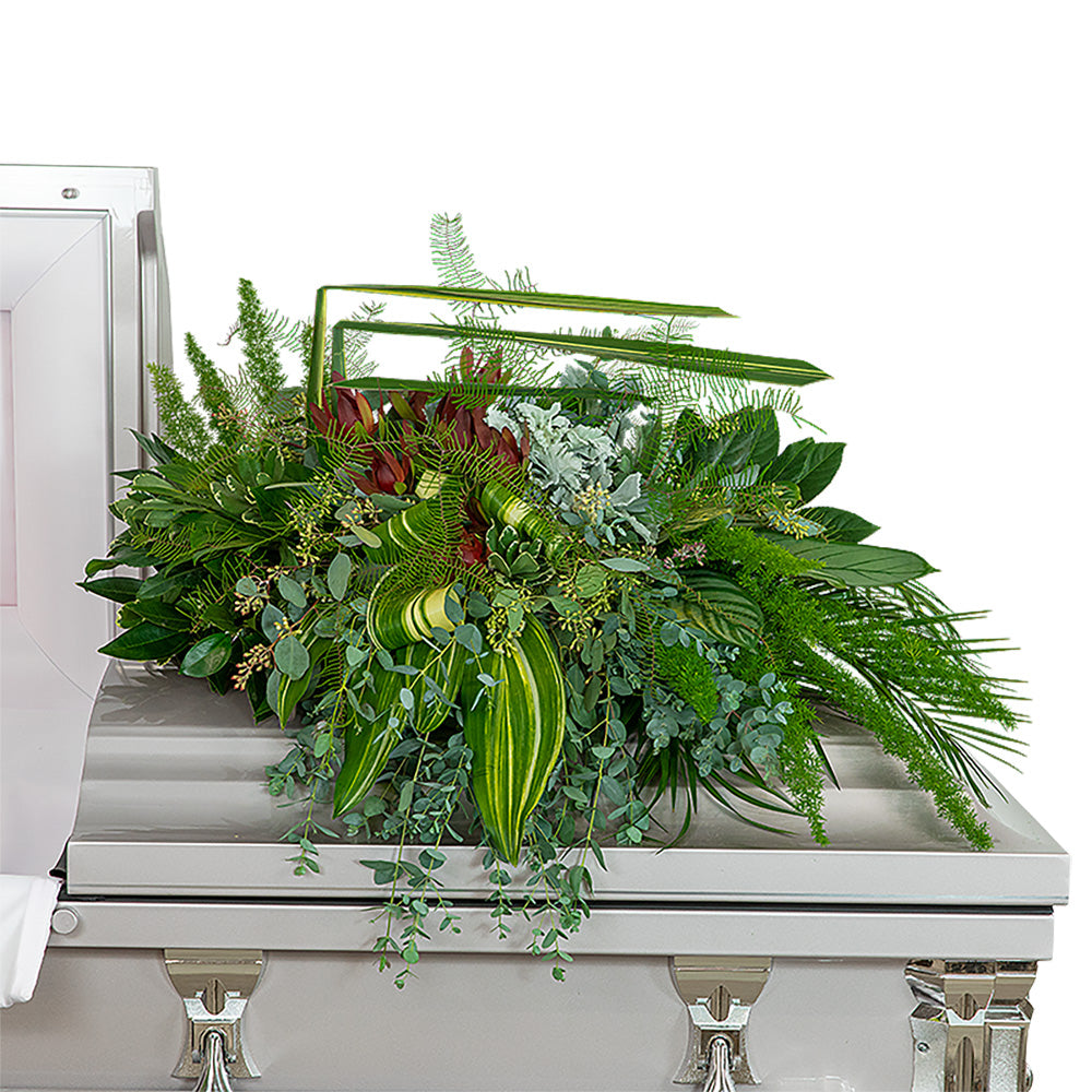 Beloved Botanics Casket Spray – PETERSEN & TIETZ FLORISTS & GREENHOUSES, Waterloo IA