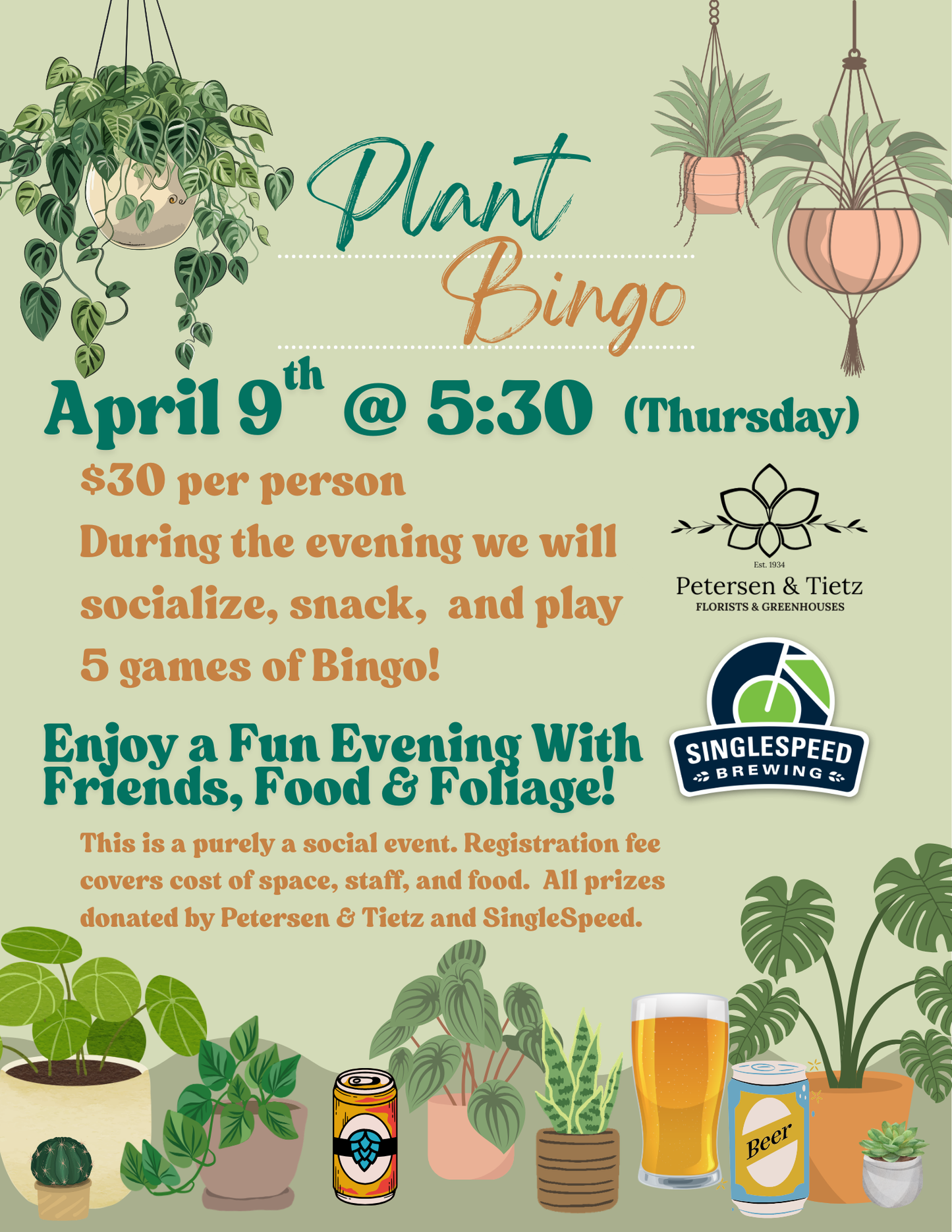 Plant Bingo @ SingleSpeed 4/9/26 (Registration Required - No Physical ticket will be issued - No pick-up necessary).