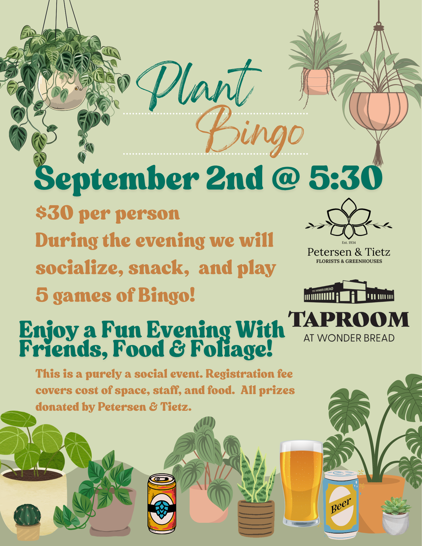 Plant Bingo @ Taproom at Wonderbread 9/2/26 (Registration Required - No Physical ticket will be issued - No pick-up necessary).