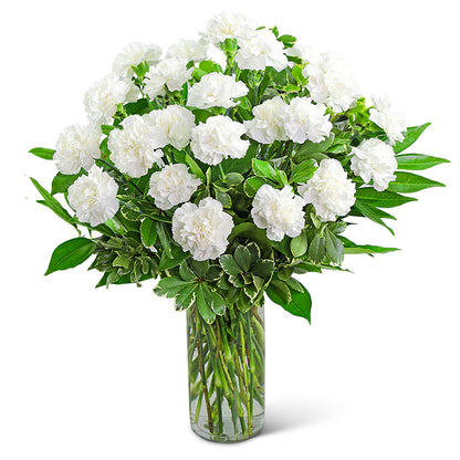 White Carnations Vase – PETERSEN & TIETZ FLORISTS & GREENHOUSES, Waterloo IA