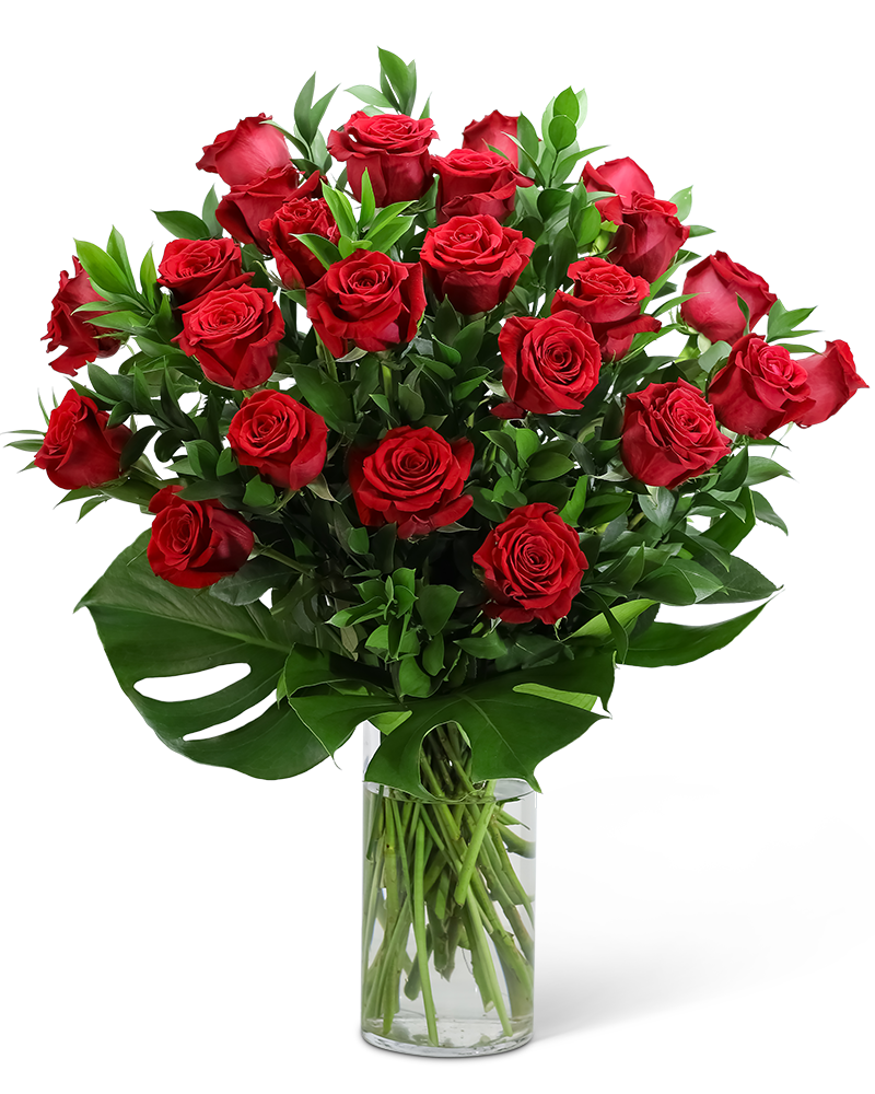 Red Roses with Modern Foliage