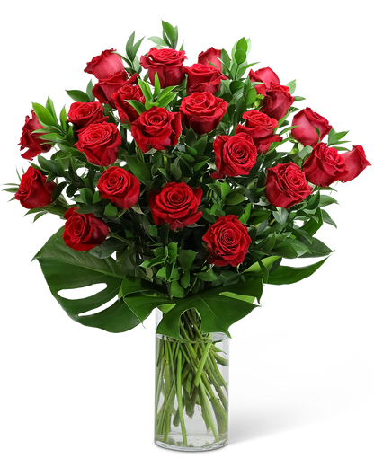 Red Roses with Modern Foliage
