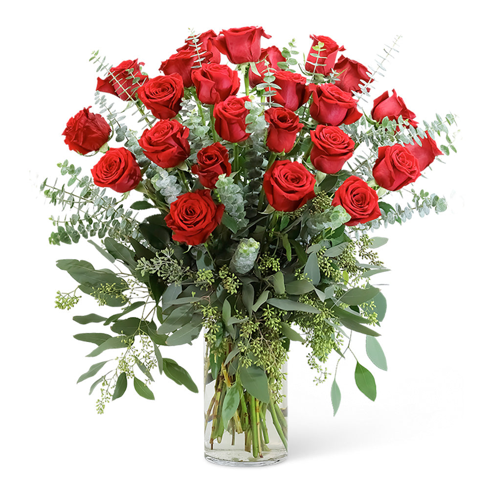 Red Roses with Eucalyptus Foliage (24)