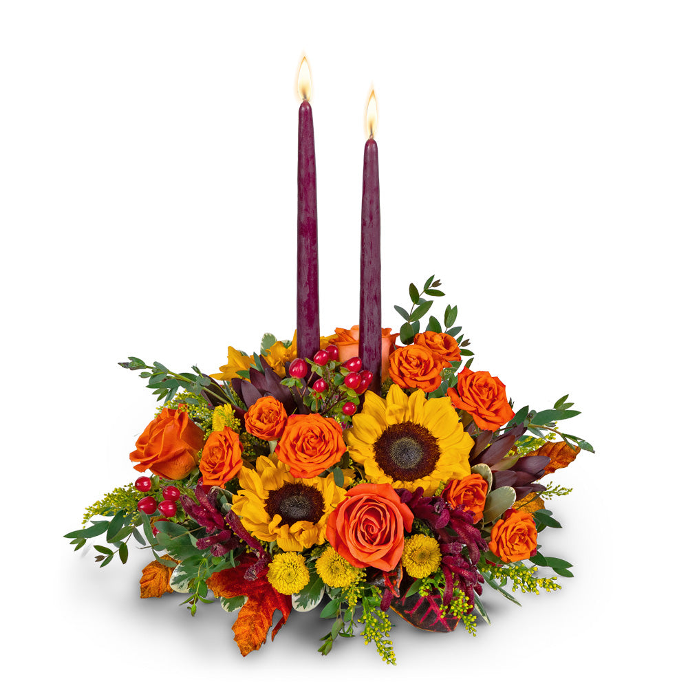 Goldenrod Gathering Centerpiece – PETERSEN & TIETZ FLORISTS & GREENHOUSES, Waterloo IA