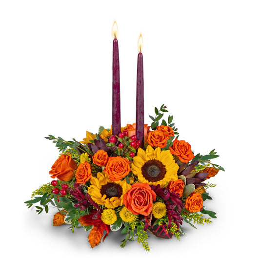 Goldenrod Gathering Centerpiece – PETERSEN & TIETZ FLORISTS & GREENHOUSES, Waterloo IA