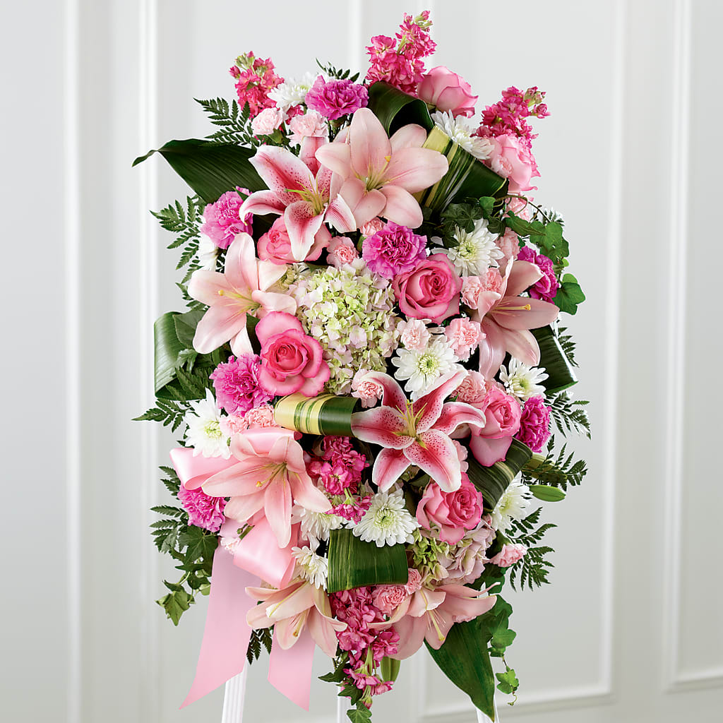Comforting Standing Spray – PETERSEN & TIETZ FLORISTS & GREENHOUSES, Waterloo IA