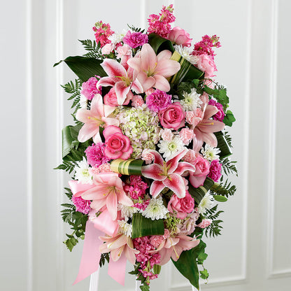 Comforting Standing Spray – PETERSEN & TIETZ FLORISTS & GREENHOUSES, Waterloo IA
