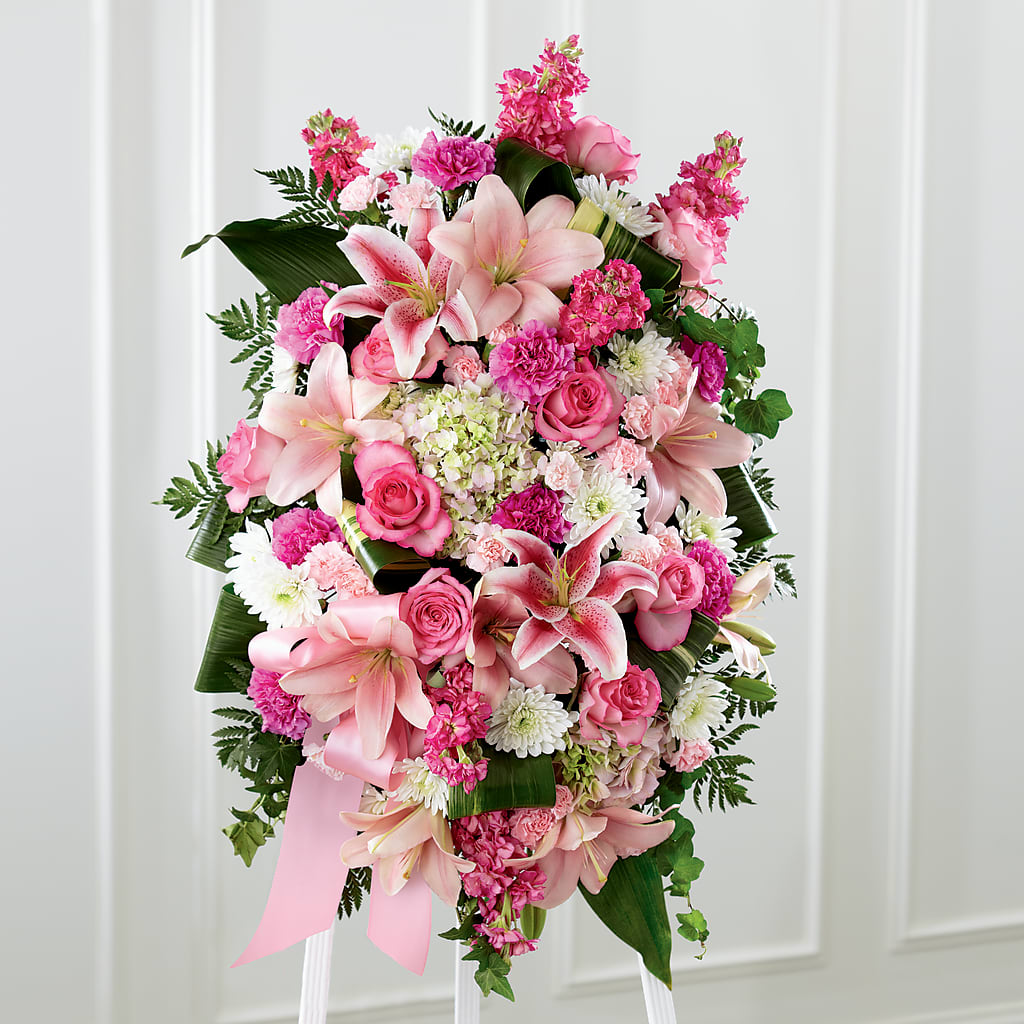 Comforting Standing Spray – PETERSEN & TIETZ FLORISTS & GREENHOUSES, Waterloo IA