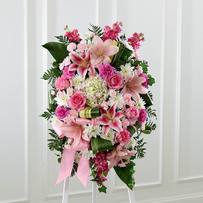 Comforting Standing Spray – PETERSEN & TIETZ FLORISTS & GREENHOUSES, Waterloo IA