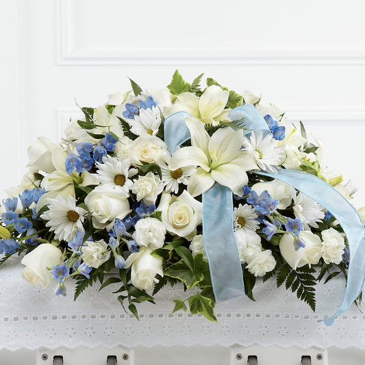 Tender Treasure Casket Spray – PETERSEN & TIETZ FLORISTS & GREENHOUSES, Waterloo IA