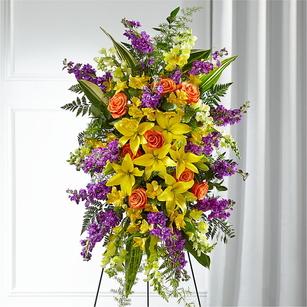 Thoughtful Prayers Standing Spray – PETERSEN & TIETZ FLORISTS & GREENHOUSES, Waterloo IA