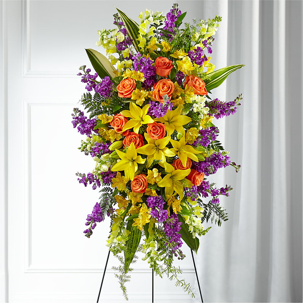 Thoughtful Prayers Standing Spray – PETERSEN & TIETZ FLORISTS & GREENHOUSES, Waterloo IA