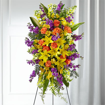 Thoughtful Prayers Standing Spray – PETERSEN & TIETZ FLORISTS & GREENHOUSES, Waterloo IA
