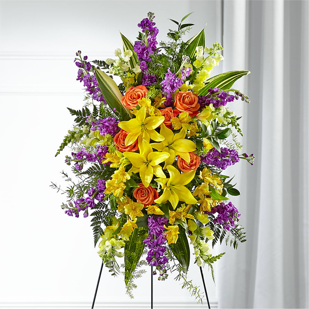 Thoughtful Prayers Standing Spray – PETERSEN & TIETZ FLORISTS & GREENHOUSES, Waterloo IA