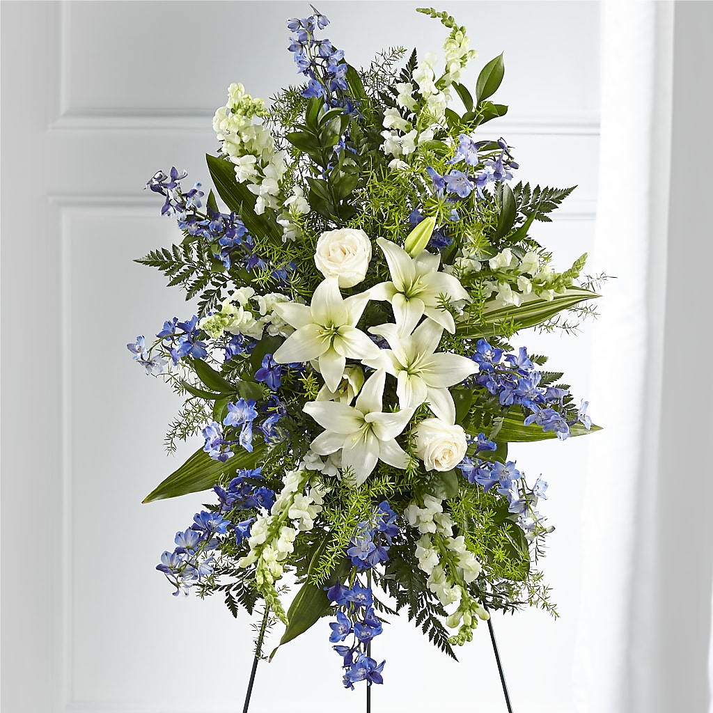 Faithful Friend Standing Spray – PETERSEN & TIETZ FLORISTS & GREENHOUSES, Waterloo IA