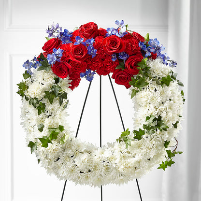 Patriotic Passion Wreath – PETERSEN & TIETZ FLORISTS & GREENHOUSES, Waterloo IA