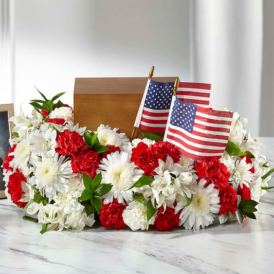 Spirit of Patriotism Cremation Adornment – PETERSEN & TIETZ FLORISTS & GREENHOUSES, Waterloo IA