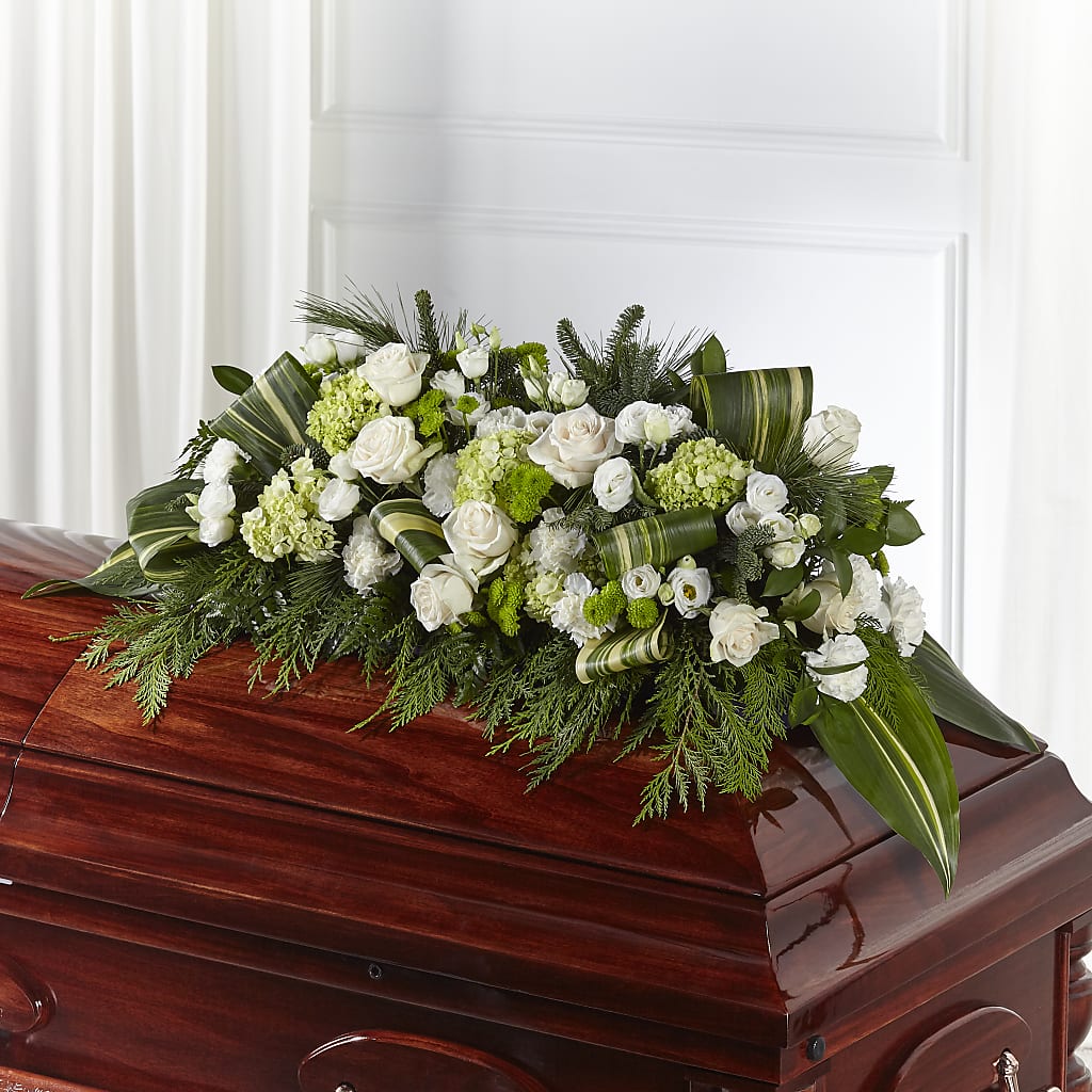 Hopeful Gesture Casket Spray – PETERSEN & TIETZ FLORISTS & GREENHOUSES, Waterloo IA