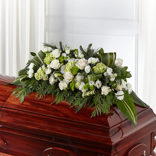 Hopeful Gesture Casket Spray – PETERSEN & TIETZ FLORISTS & GREENHOUSES, Waterloo IA