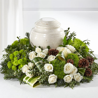 Precious Evergreen Cremation Adornment – PETERSEN & TIETZ FLORISTS & GREENHOUSES, Waterloo IA