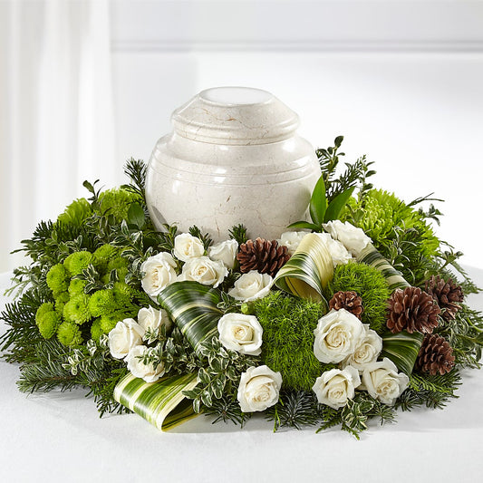 Precious Evergreen Cremation Adornment – PETERSEN & TIETZ FLORISTS & GREENHOUSES, Waterloo IA