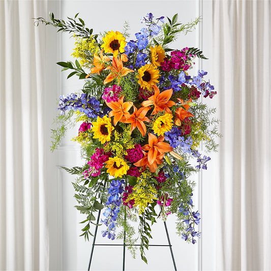 Sunlit Memories Standing Spray (Standard) – PETERSEN & TIETZ FLORISTS & GREENHOUSES, Waterloo IA