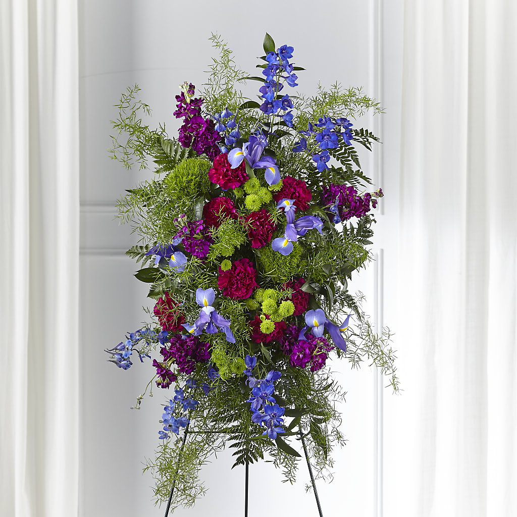 Heavenly Skies Standing Spray – PETERSEN & TIETZ FLORISTS & GREENHOUSES, Waterloo IA