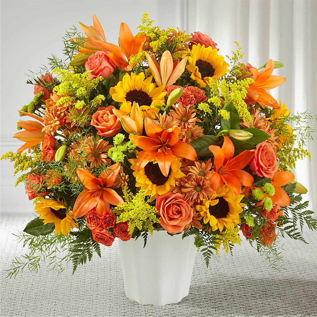 Harvest Thoughts Floor Basket – PETERSEN & TIETZ FLORISTS & GREENHOUSES, Waterloo IA