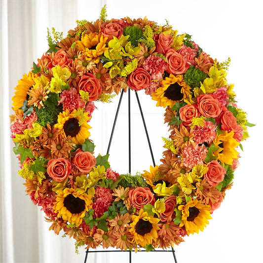 Autumnal Memories Wreath (Standard) – PETERSEN & TIETZ FLORISTS & GREENHOUSES, Waterloo IA
