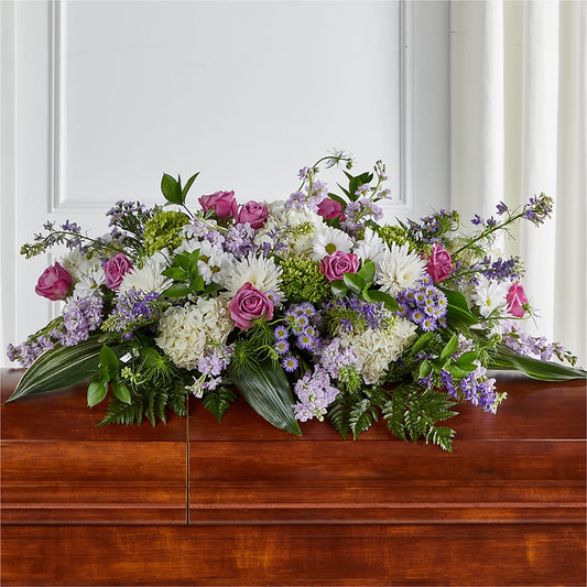 Meadows of Serenity Casket Spray – PETERSEN & TIETZ FLORISTS & GREENHOUSES, Waterloo IA