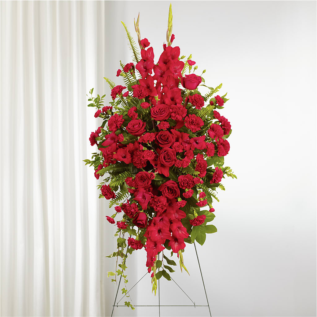 From the Heart Standing Spray – PETERSEN & TIETZ FLORISTS & GREENHOUSES, Waterloo IA